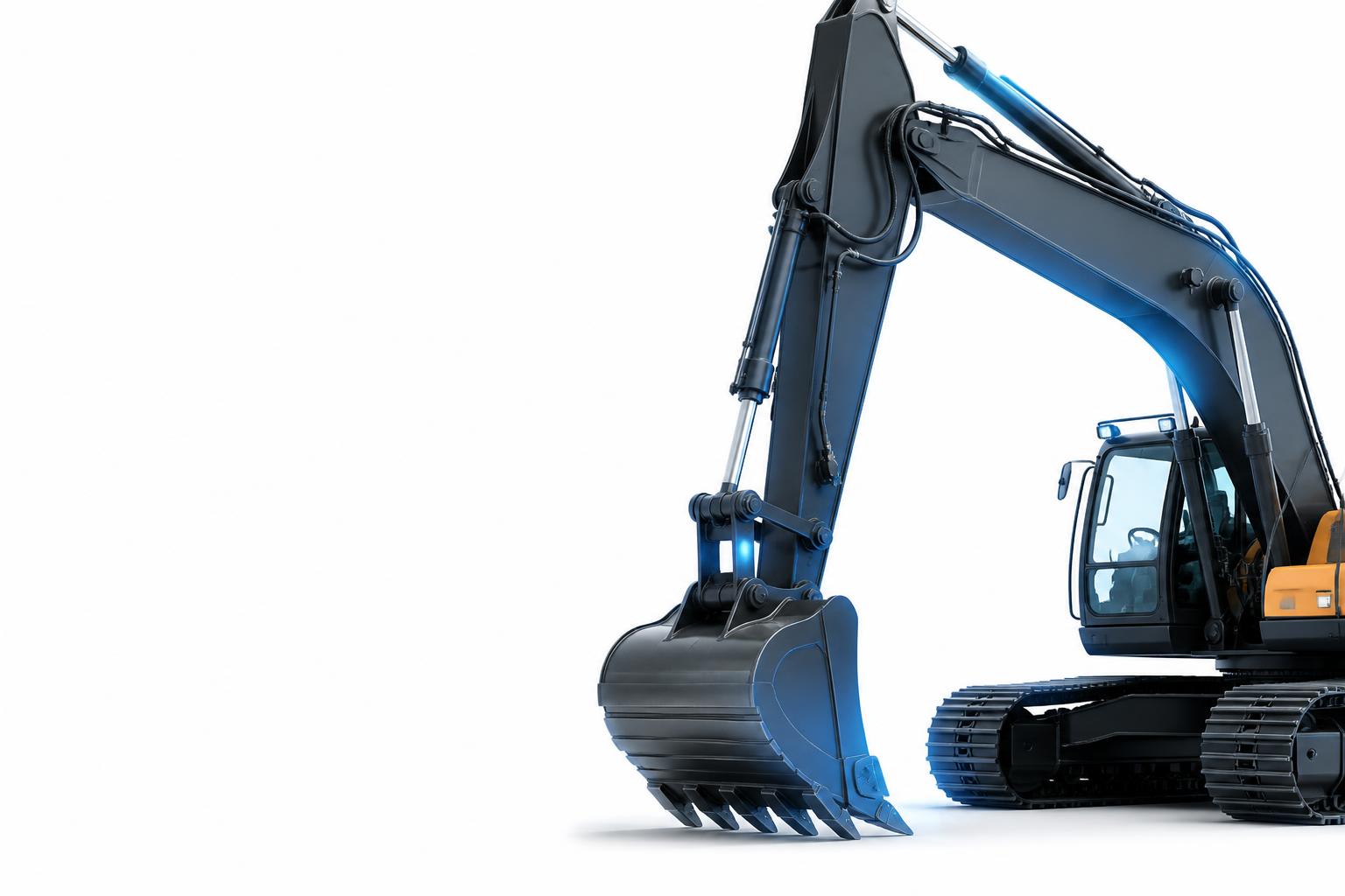 Excavatrice commerciale sur fond blanc studio représentant la valeur d'un actif refinançable